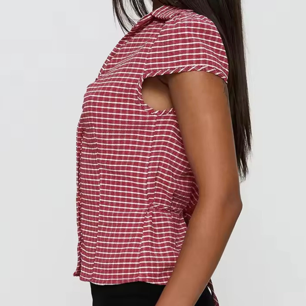 Red plaid short sleeve shirt