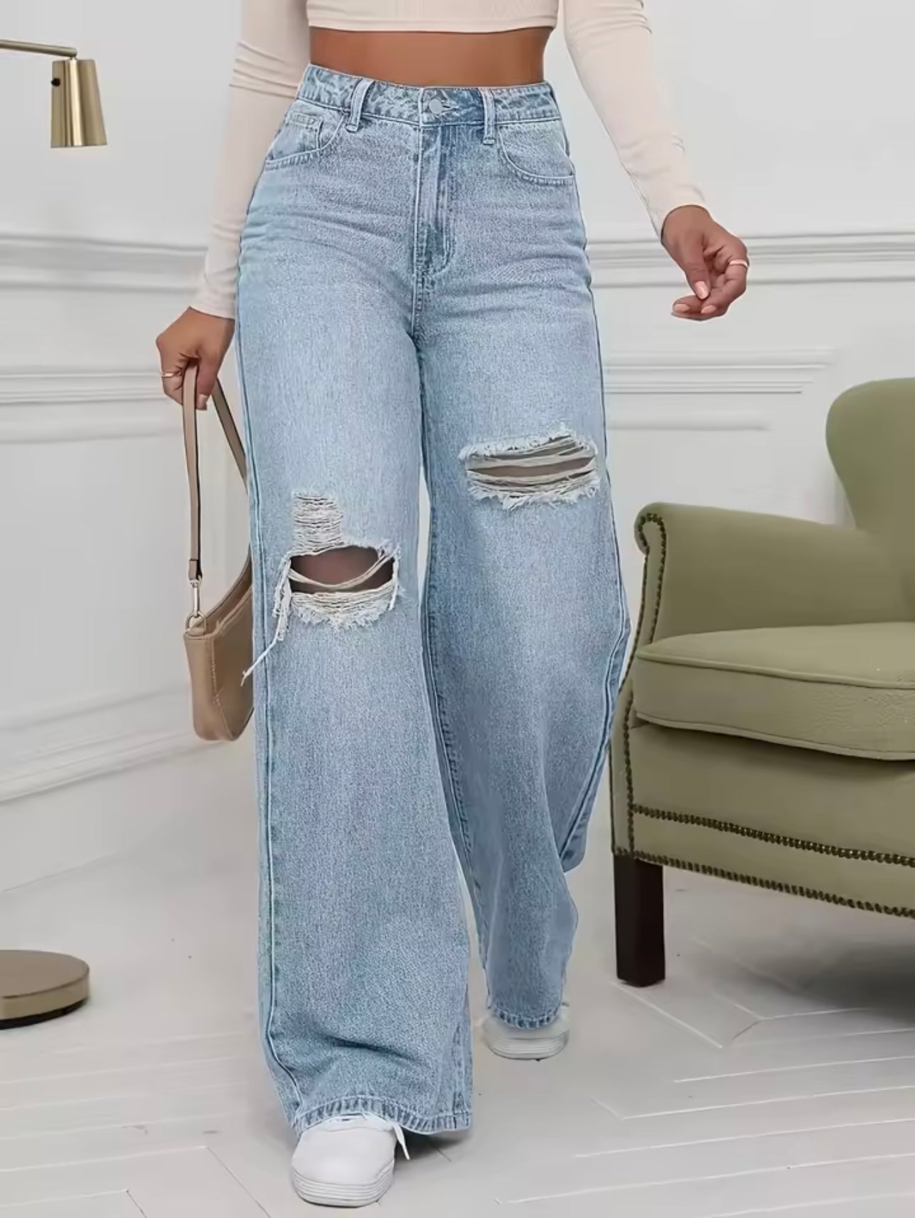 Ripped blue cut jeans