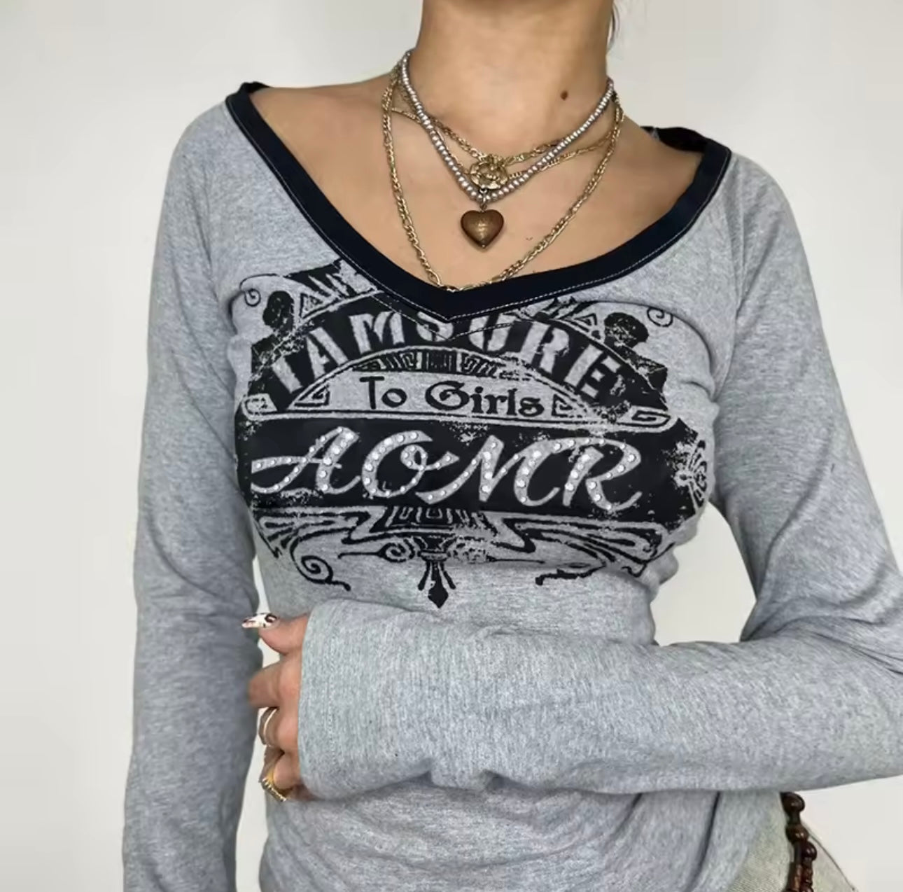 Grey V neck long sleeve