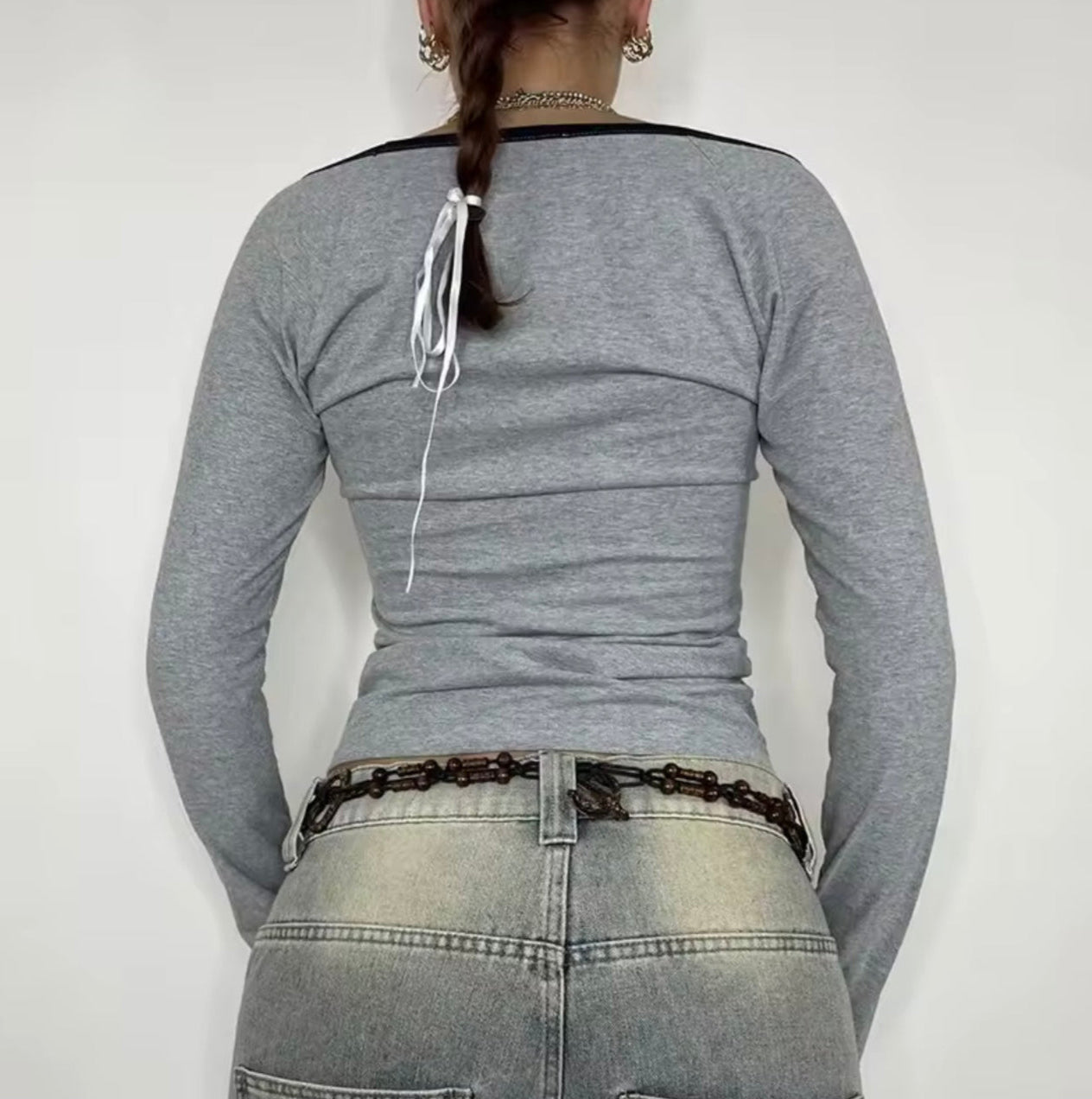 Grey V neck long sleeve