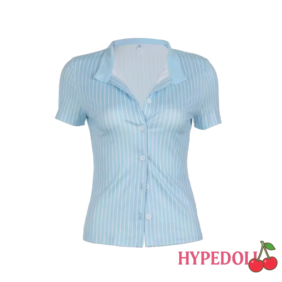 Blue stripe short sleeve shirt