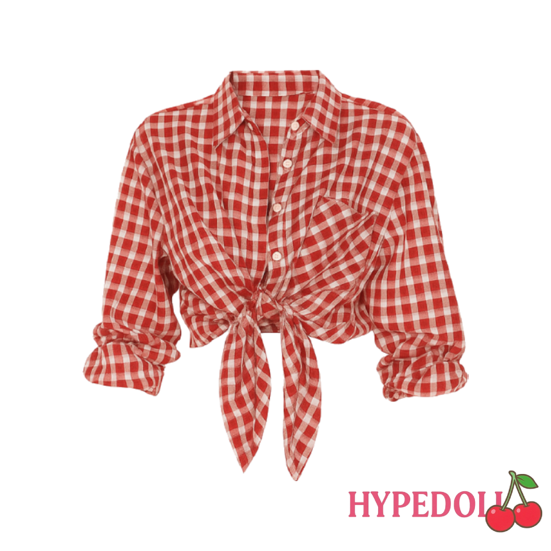 Red plaid short sleeved shirt
