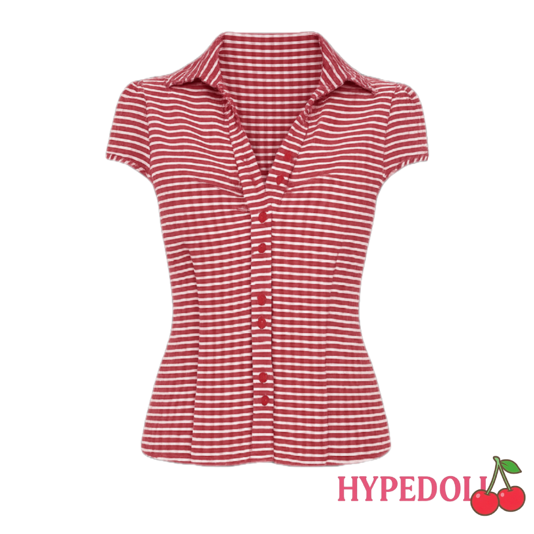Red plaid short sleeve shirt