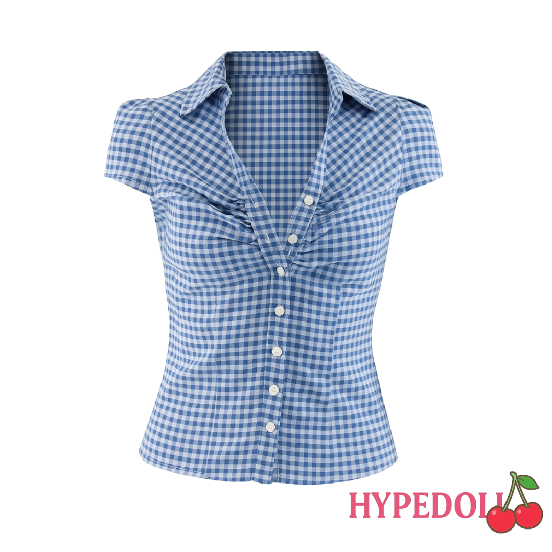 Blue plaid short sleeve shirt
