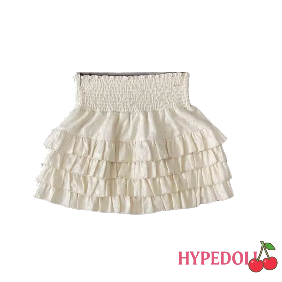 White ruffle mini skirt