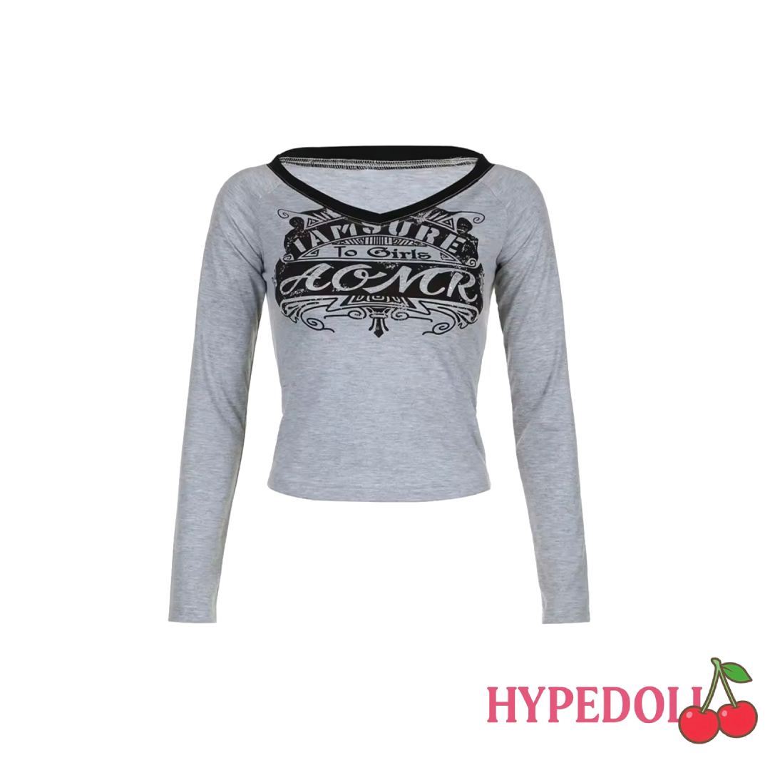 Grey V neck long sleeve