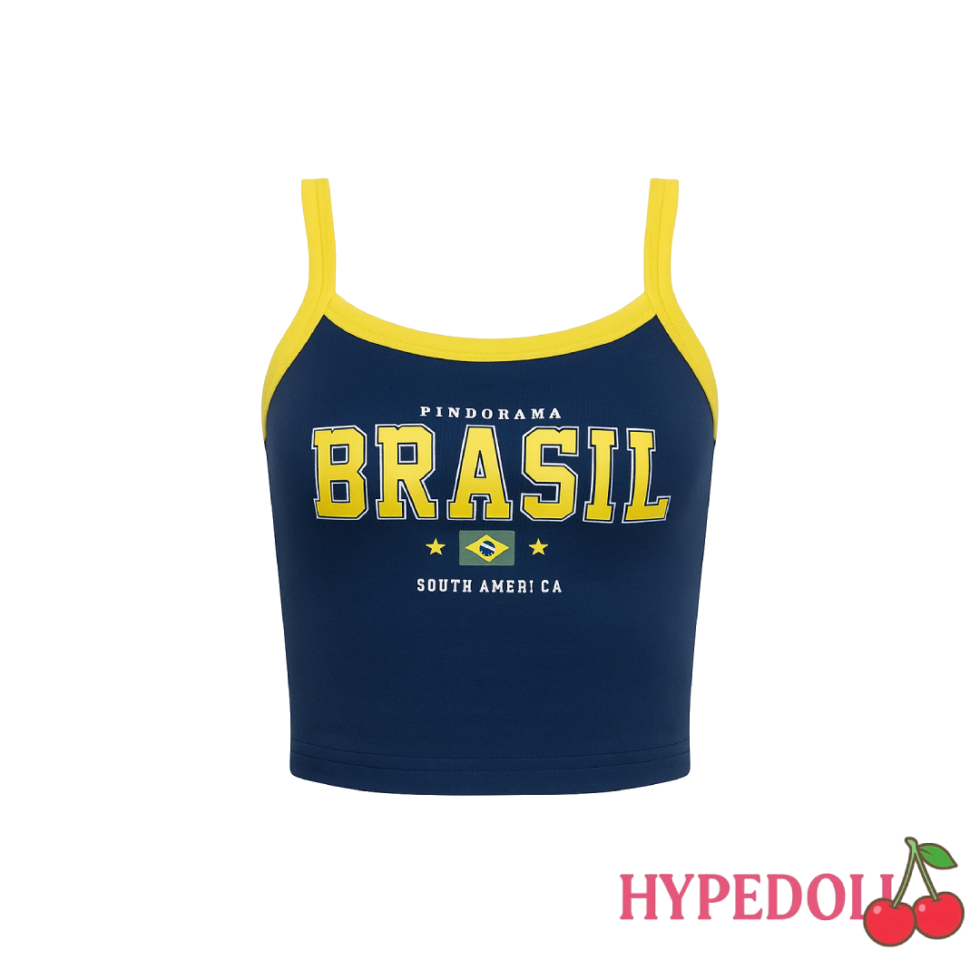 Blue Brasil print crop top
