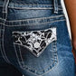 Low rise blue jeans fly flare