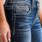 Low rise blue jeans fly flare