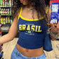 Blue Brasil print crop top