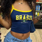 Blue Brasil print crop top