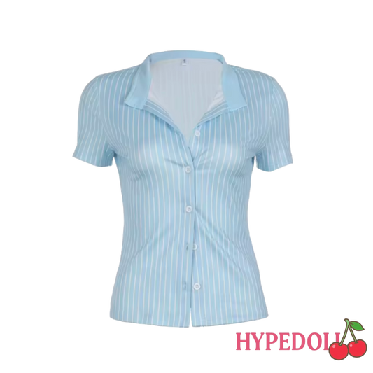 Blue stripe short sleeve shirt