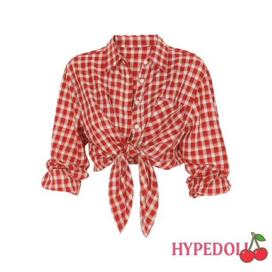 Red plaid short sleeved shirt