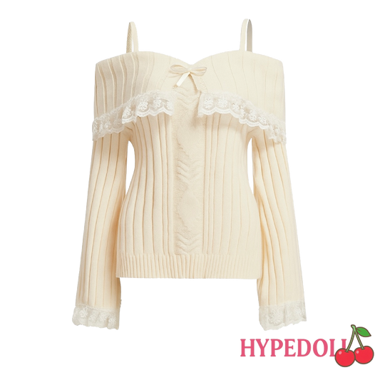 Lace knit pullover long sleeve