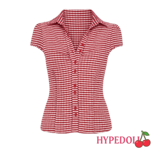 Red plaid short sleeve shirt