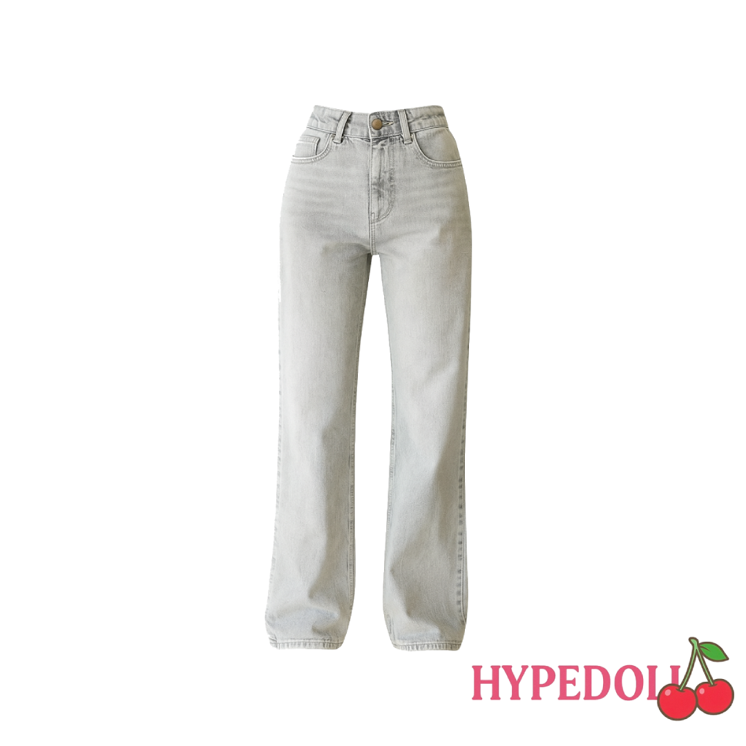 low waist loose light blue jeans