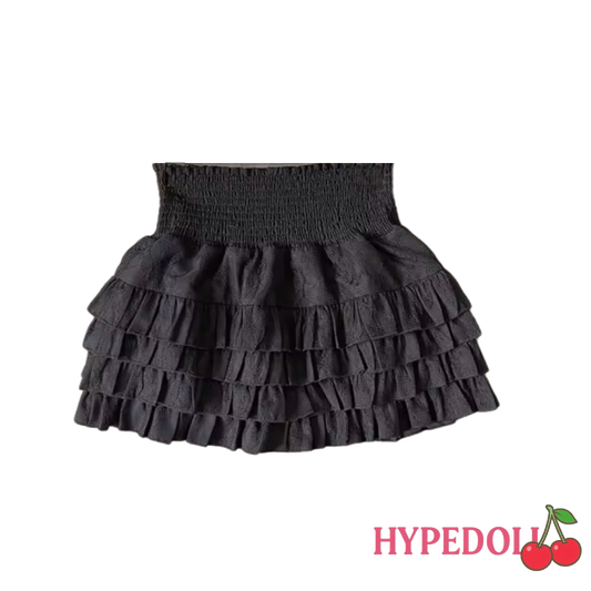 Black ruffle mini skirt