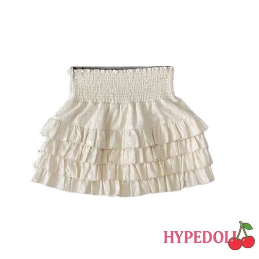 White ruffle mini skirt